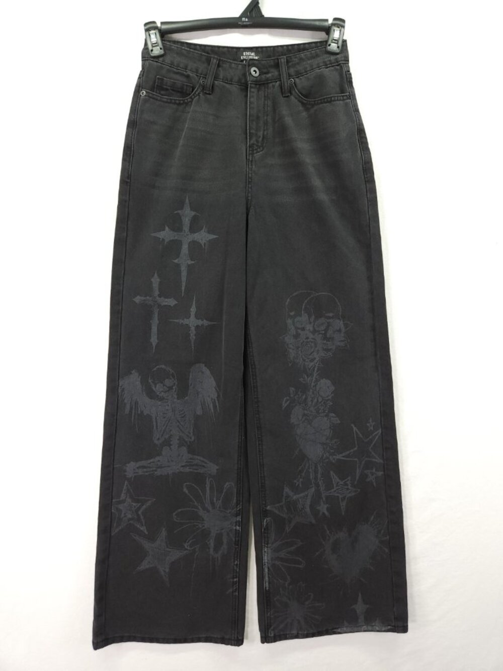 Social Collision Size 3 28x31 Black Wide Leg Jeans Skeleton Goth Angel Punk